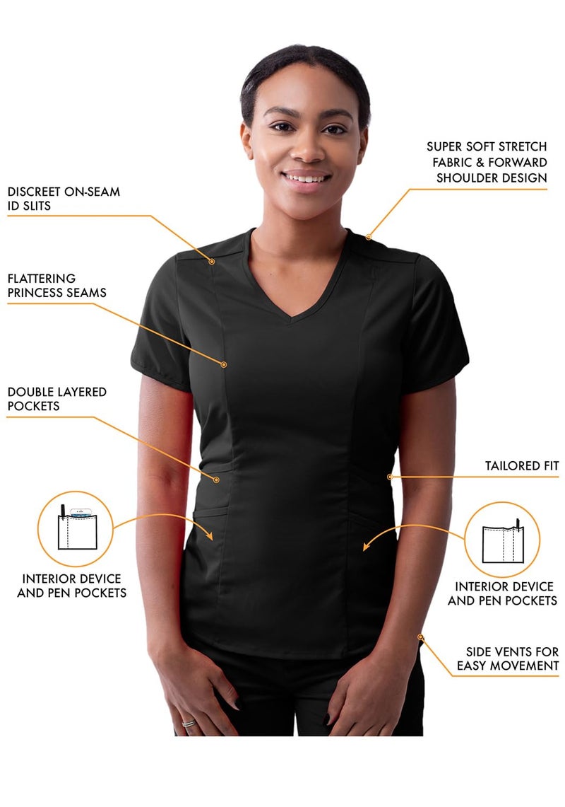 Adar Uniforms Adar Pro Athletic Scrubs Set For Women - Stretch V-Neck Scrub Top & Yoga Jogger Cargo Scrub Pants, 10 Pockets - P9500 - Black - 2X - Image 3